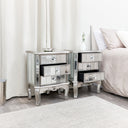 Silver Mirrored Chest of Drawers &amp; Pair of 3 Drawer Bedside Tables - Tiffany Range