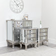 Silver Mirrored Chest of Drawers &amp; Pair of 3 Drawer Bedside Tables - Tiffany Range