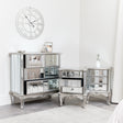 Silver Mirrored Chest of Drawers &amp; Pair of 3 Drawer Bedside Tables - Tiffany Range