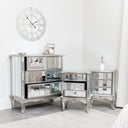 Silver Mirrored Chest of Drawers &amp; Pair of 3 Drawer Bedside Tables - Tiffany Range