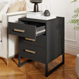 Black 3 Drawer Bedside - Luna Black Range