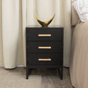 Black 3 Drawer Bedside Table - Luna Black Range