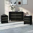 Black Chest of Drawers and Pair of 3 Drawer Bedside Tables - Meridian Black Range