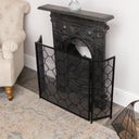 Black Geometric Detailed Metal Fire Screen - 106cm x 62.5cm