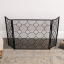 Black Geometric Detailed Metal Fire Screen - 106cm x 62.5cm