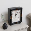 Black &amp; Gold Metal Square Table Top / Mantel Clock 32cm x 26cm