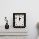 Black &amp; Gold Metal Square Table Top / Mantel Clock 32cm x 26cm
