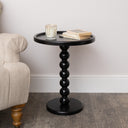 Black Painted Round Wooden Bobble Side Table - 45cm x 56.5cm