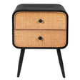 Black &amp; Rattan 2 Drawer Bedside Table