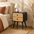 Black &amp; Rattan 2 Drawer Bedside Table