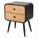 Black & Rattan 2 Drawer Bedside Table