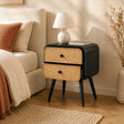 Black &amp; Rattan 2 Drawer Bedside Table