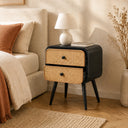 Black &amp; Rattan 2 Drawer Bedside Table