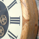 Black, White &amp; Gold Cog Detailed Clock with Natural Wooden Frame - 50cm x 50cm