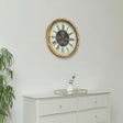 Black, White &amp; Gold Cog Detailed Clock with Natural Wooden Frame - 50cm x 50cm