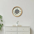 Black, White & Gold Cog Detailed Clock with Natural Wooden Frame - 50cm x 50cm