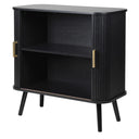Black Wooden Slatted 2 Door Sliding Sideboard