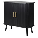 Black Wooden Slatted 2 Door Sliding Sideboard