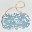 Blue &amp; White Christmas Trees Hanging Sign - 18cm x 10.5cm