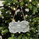 Green & White Christmas Trees Hanging Sign - 18cm x 10.5cm