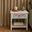 Bohemian Distressed White Mango Wood Bedside Table - Freya White Range