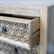 Boho Rustic Wooden Carved 2 Drawer Bedside Table