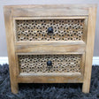 Boho Rustic Wooden Carved 2 Drawer Bedside Table