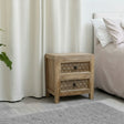 Boho Rustic Wooden Carved 2 Drawer Bedside Table