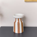 Burnt Orange Striped Pillar Candle Holder - 18cm