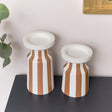 Burnt Orange Striped Pillar Candle Holder - 18cm