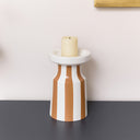 Burnt Orange Striped Pillar Candle Holder - 18cm