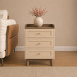 Cream &amp; Wood 3 Drawer Bedside Table - Oswin Range