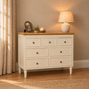 Cream &amp; Wooden 7 Drawer Chest of Drawers - Claudia Range