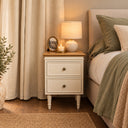 Cream &amp; Wooden Two Drawer Bedside Table - Claudia Range