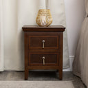 Dark Brown Wooden Reeded 2 Drawer Bedside Table - Georgian Range