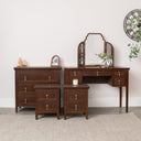Dark Brown Wooden Reeded Chest of 3 Drawers, Dressing Table, Mirror Set &amp; Pair of Bedside Tables - Georgian Range