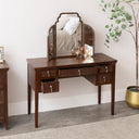 Dark Brown Wooden Reeded Dressing Table &amp; Mirror Set - Georgian Range