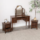 Dark Brown Wooden Reeded Dressing Table, Mirror Set &amp; Pair of Bedside Tables - Georgian Range