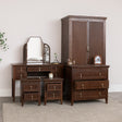 Dark Brown Wooden Reeded Wardrobe, Dressing Table, Mirror Set, Chest of 3 Drawers &amp; Pair of Bedside Tables - Georgian Range