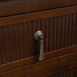 Dark Brown Wooden Reeded Wardrobe, Dressing Table, Mirror Set &amp; Pair of Bedside Tables - Georgian Range