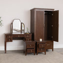 Dark Brown Wooden Reeded Wardrobe, Dressing Table, Mirror Set &amp; Pair of Bedside Tables - Georgian Range