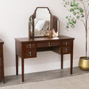 Dark Brown Wooden Reeded Wardrobe, Dressing Table, Mirror Set &amp; Pair of Bedside Tables - Georgian Range