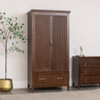 Dark Brown Wooden Reeded Wardrobe, Dressing Table, Mirror Set &amp; Pair of Bedside Tables - Georgian Range