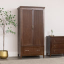 Dark Brown Wooden Reeded Wardrobe, Dressing Table, Mirror Set &amp; Pair of Bedside Tables - Georgian Range