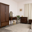 Dark Brown Wooden Reeded Wardrobe, Dressing Table, Mirror Set &amp; Pair of Bedside Tables - Georgian Range