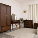 Dark Brown Wooden Reeded Wardrobe, Dressing Table, Mirror Set &amp; Pair of Bedside Tables - Georgian Range