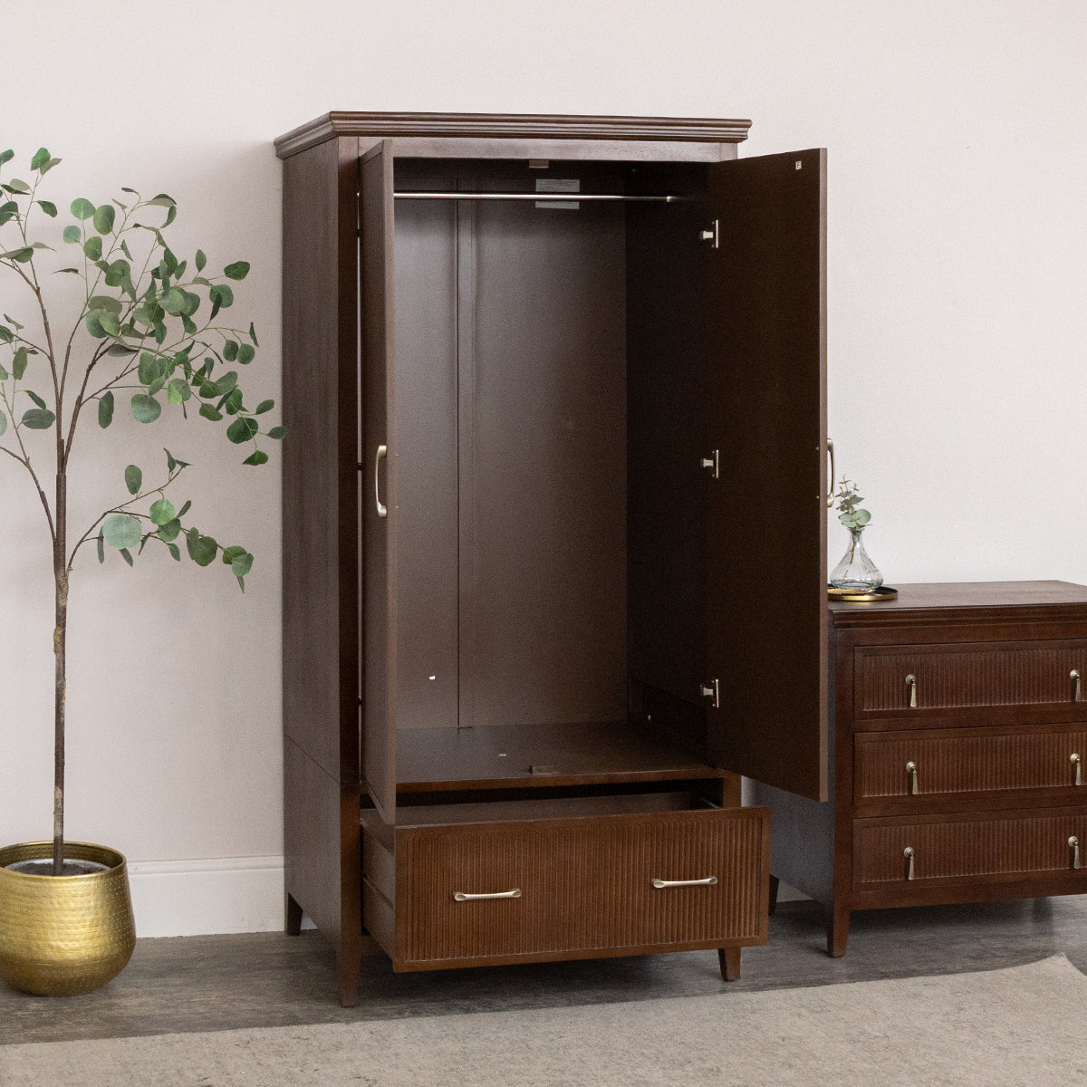 Dark Brown Wooden Reeded Wardrobe - Georgian Range – Melody Maison