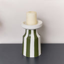 Dark Green Striped Pillar Candle Holder - 18cm
