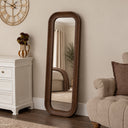 Dark Walnut Wood Rectangular Curved Full Length Wall Mirror - 142cm x 50cm
