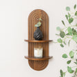 Dark Wood 2 Tier Arched Fluted Wall Shelf - 30cm x 60cm